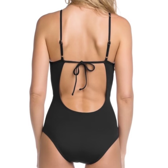 BECCA Siren Black Plunge One Piece Swimsuit Large - Picture 2 of 9
